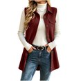thumbnail image 5 of QIYAGBSA Waffle Knit Vest for Women Long Sleeveless Cardigan Vest Button Down Lapel Collar Flap Pockets Side Slits Soft Layering Fall Spring Casual Errands Travel (Wine, S), 5 of 8