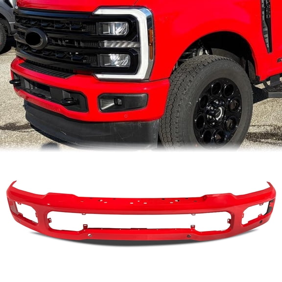 For 2023-2025 Ford F-250 F-350 Super Duty Front Bumper Face Bar W/Sensor&Fog Light Holes Race Red
