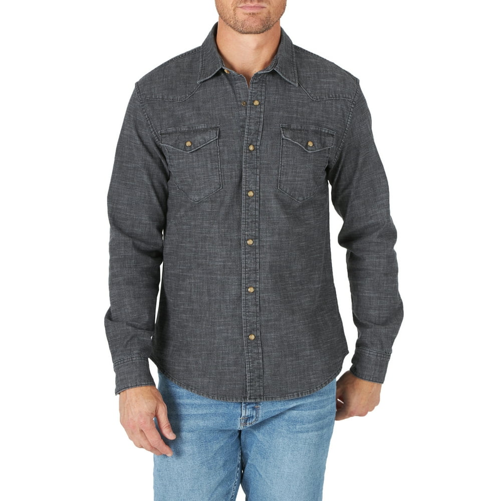 Wrangler - Wrangler Men’s Slim Fit Long Sleeve Woven Shirt - Walmart ...