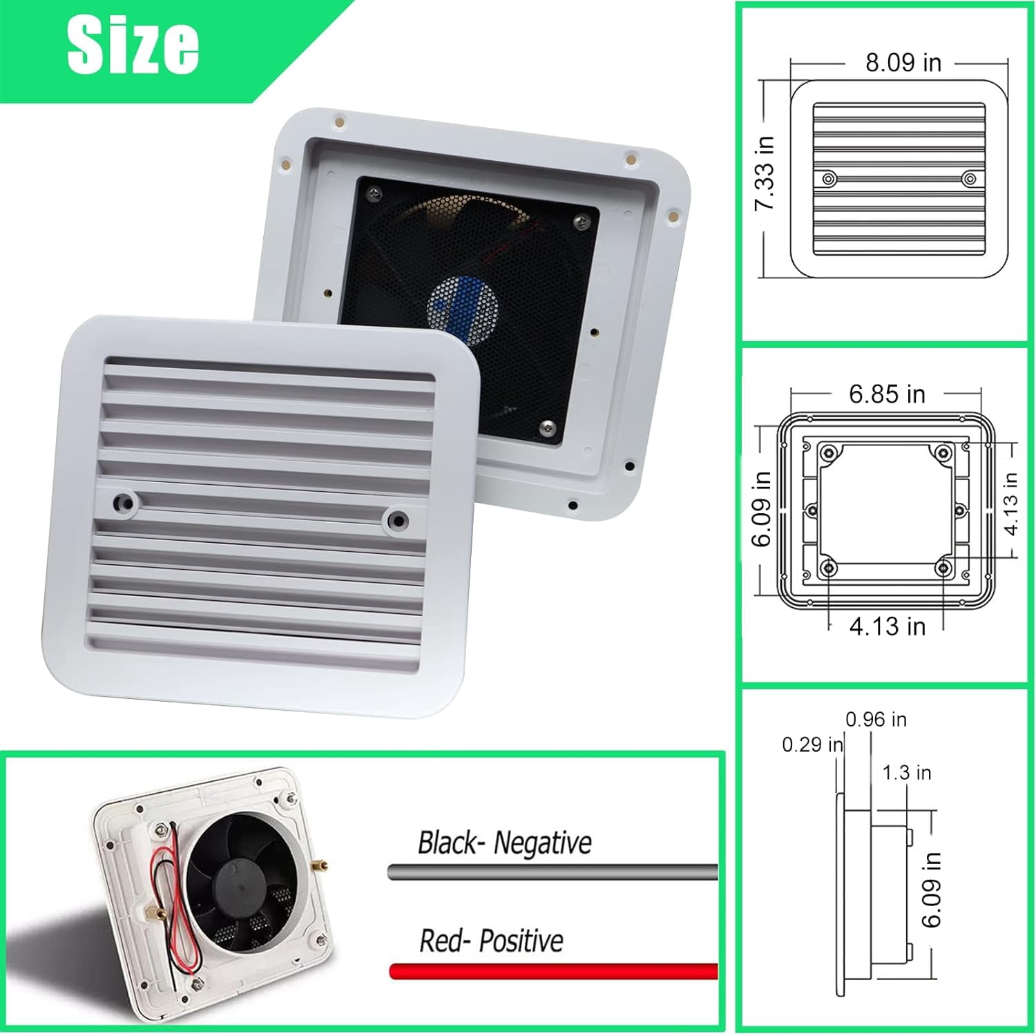 RV Side Vent Fan, 2.4W 12V One-Way Silent Wind Air Ventilation Exhaust Fan for Caravan, Motorhome, Camper, White
