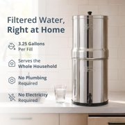 Royal Berkey 3.25-Gallon Stainless Steel Gravity-Fed Water Filter System Easy-to-Assemble with 2 Authentic Black Berkey BB9-2 Filter Elements, Countertop Water Filtration System for Everyday Use