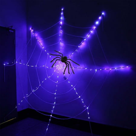 Chmadoxn Halloween Decorations Spider Web Lights batstery Operated Waterproof Net Lights with Black Spider Halloween Indoor Outdoor Decor for Home Yard Garden Window