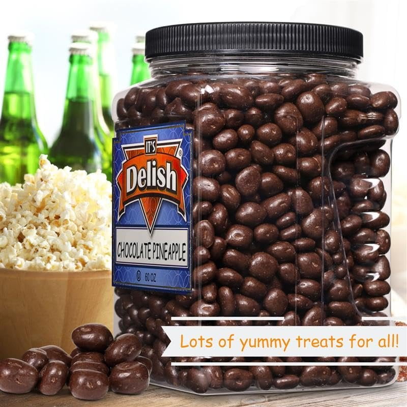 Dark Chocolate Covered Dried Pineapple by It's Delish, 3.75 LBS Jumbo Container  Gourmet Chocolate Covered Pineapple Bits Fruit Snacks Bulk Chocolate Candy Treats  Vegan, Non-Dairy, Kosher