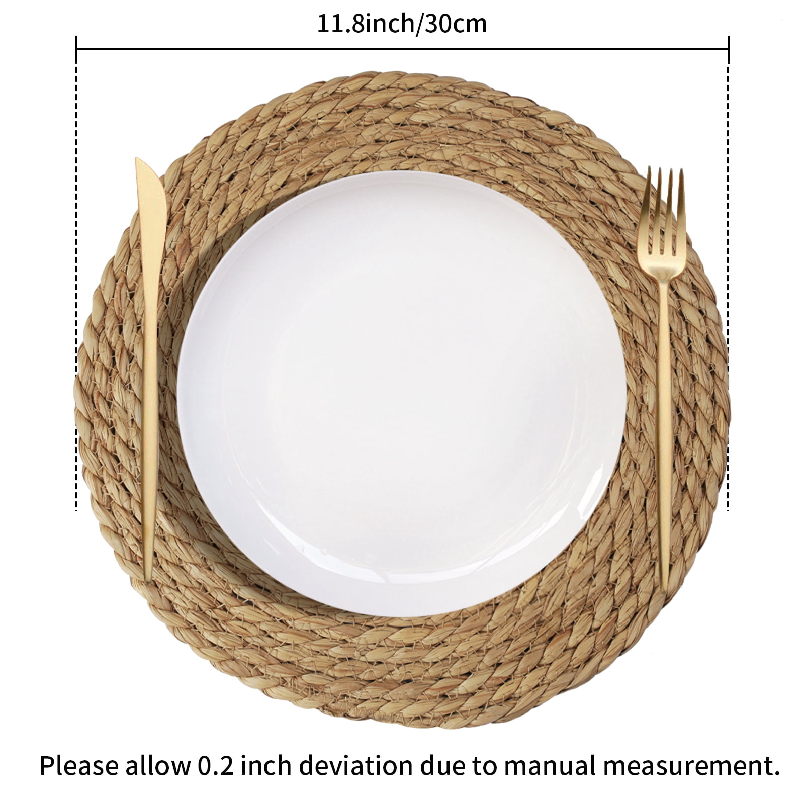 6 Pack Round Woven Placemats Natural Water Hyacinth Wicker Place mats Braided Straw Table Mats Charger Plates for Dining Table, Fall, Thanksgiving, Christmas (11.8 inch)