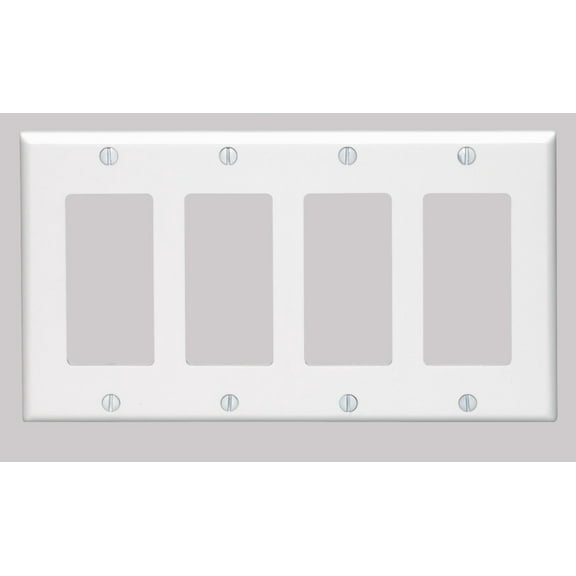 Leviton 005-80412-W Four Gang White Switch Wallplate