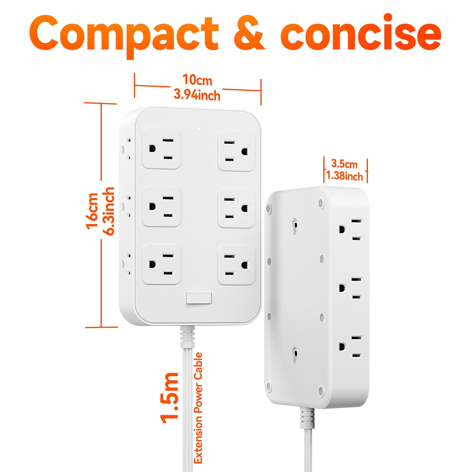 US 18 in 1 Charging Station Power Strip Flat Plug with 12 Outlets 6 USB Flat Plug Outlet Extender for Home Office Dorm
