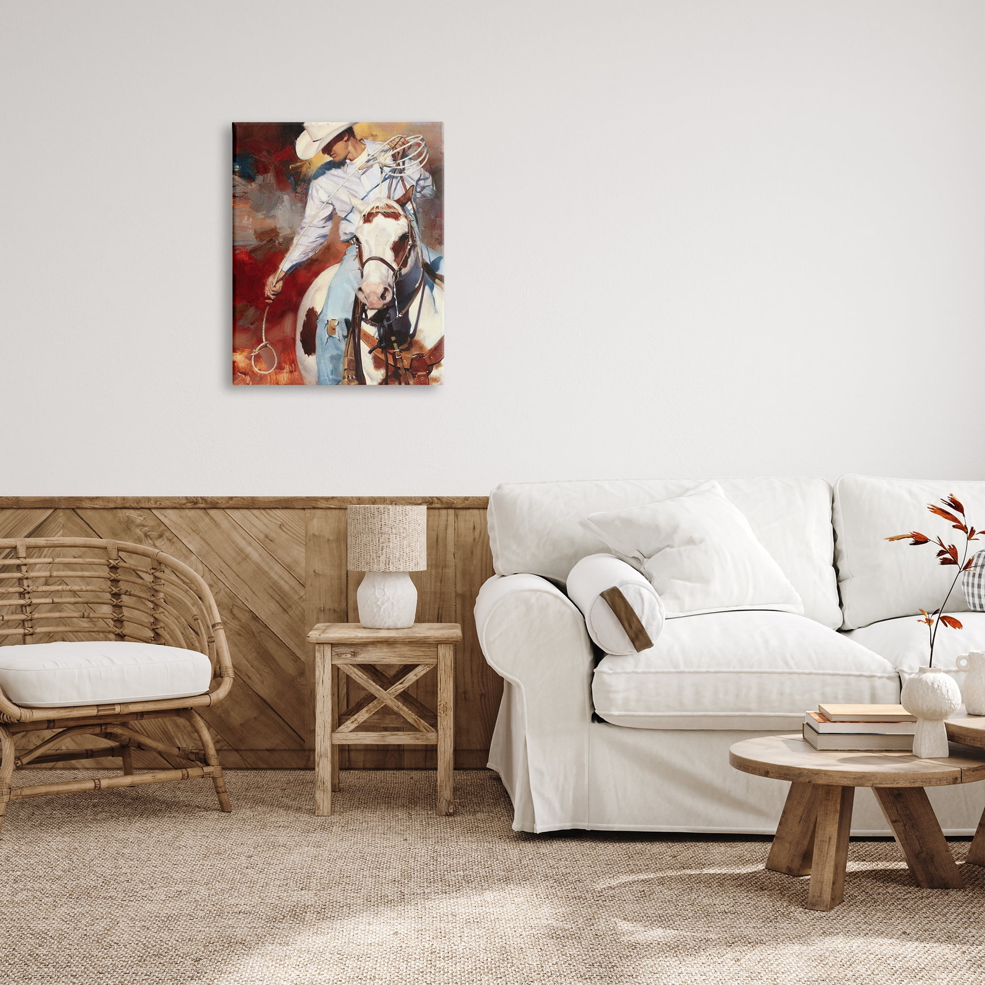 Stupell Industries Cowboy & Lasso Painting Animals & Insects Painting Gallery Wrapped Canvas Print Wall Art, 24 x 30
