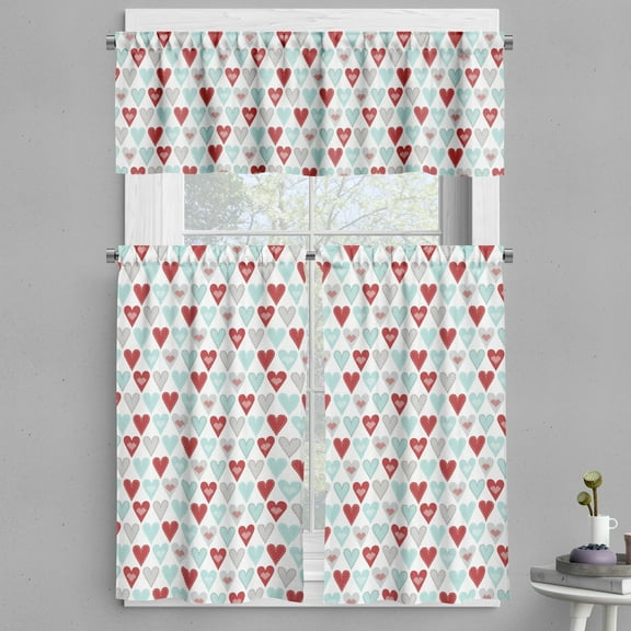 Ambesonne Heart Valance & Curtain, Repetitive Love Romance Art, 55"x45", Ruby Pale Blue White