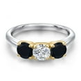 thumbnail image 3 of Gem Stone King 10K Two Tone Gold Lab Grown Diamond and Black Onyx Engagement Ring for Women | 1.45 Cttw | Round 5MM | Gemstone April Birthstone | Size 8, 3 of 6