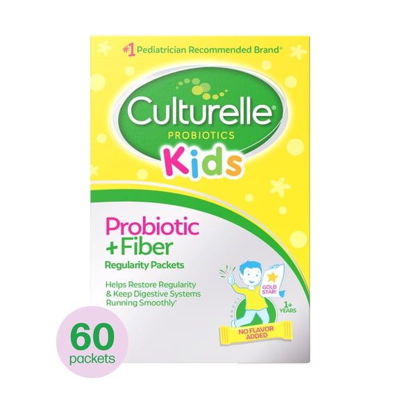 Culturelle Probiotics Kids Probiotic Fiber Daily Ready-to-Mix Supplement, Digestive Regularity Support for Children, No Flavor Added, 60 Packets