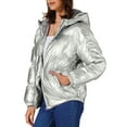 thumbnail image 4 of INSPIRE CHIC Women's Casual Shiny Pockets Hooded Winter Puffer Jackets Coats S Silver, 4 of 6