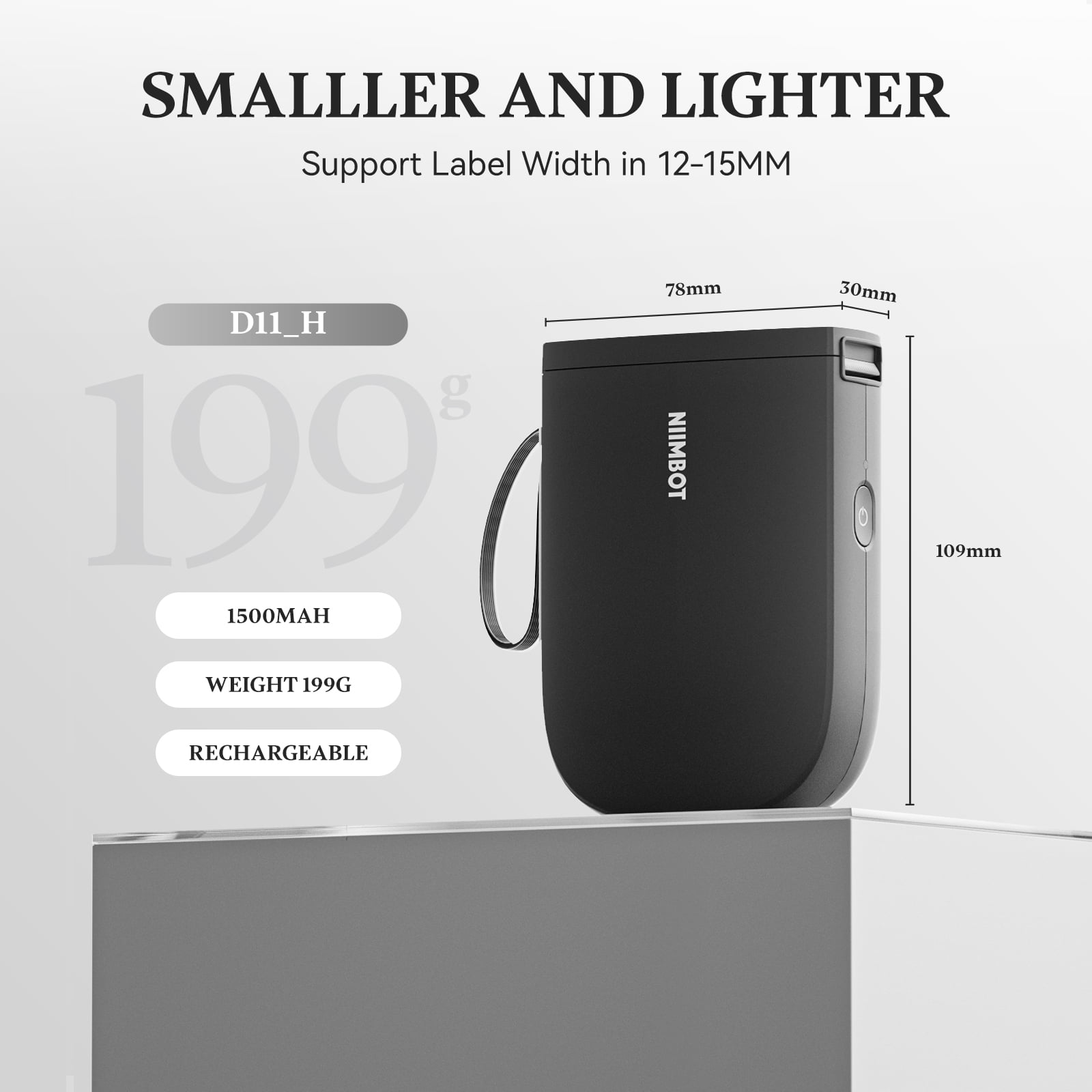 NIIMBOT D11 Upgraded HD 300 dpi Label Maker Mini Bluetooth Wireless Label Printer Inkless Labeler Rechargeable（Black)