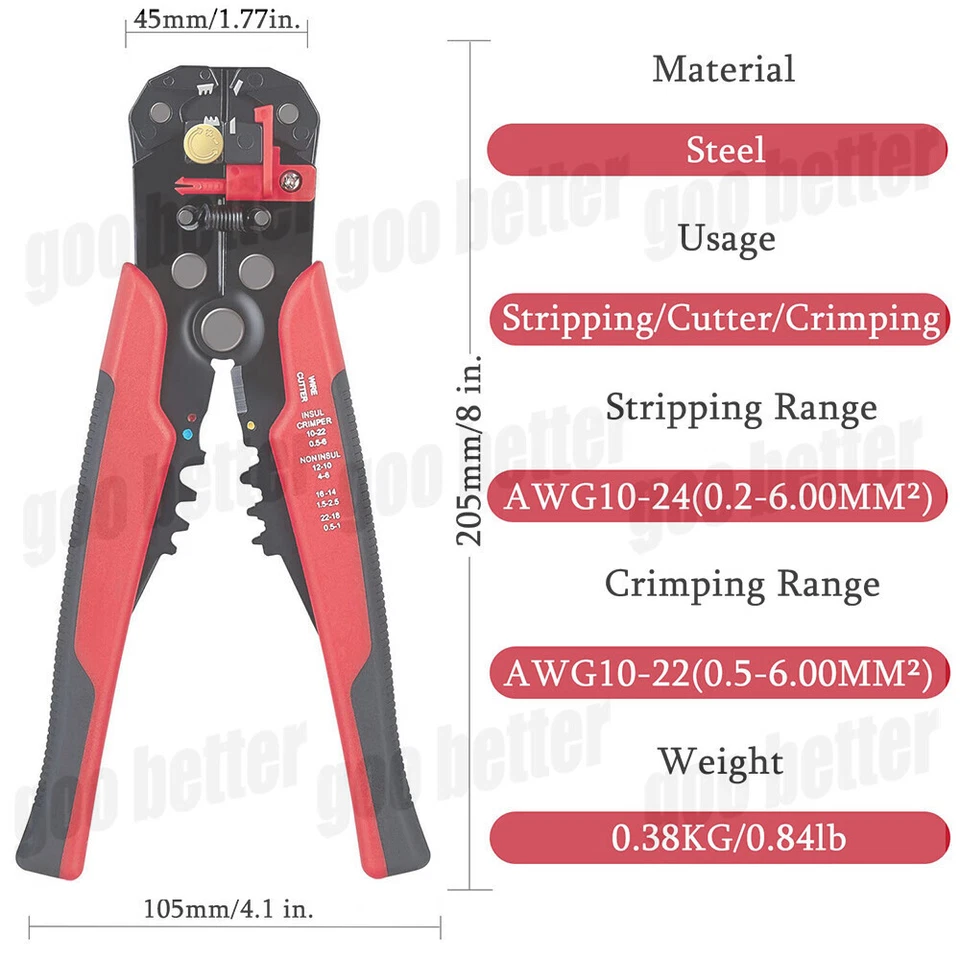 PRIME - 8" Self-Adjusting Insulation Wire Stripper Cutter Crimper Terminal Tool Pliers
