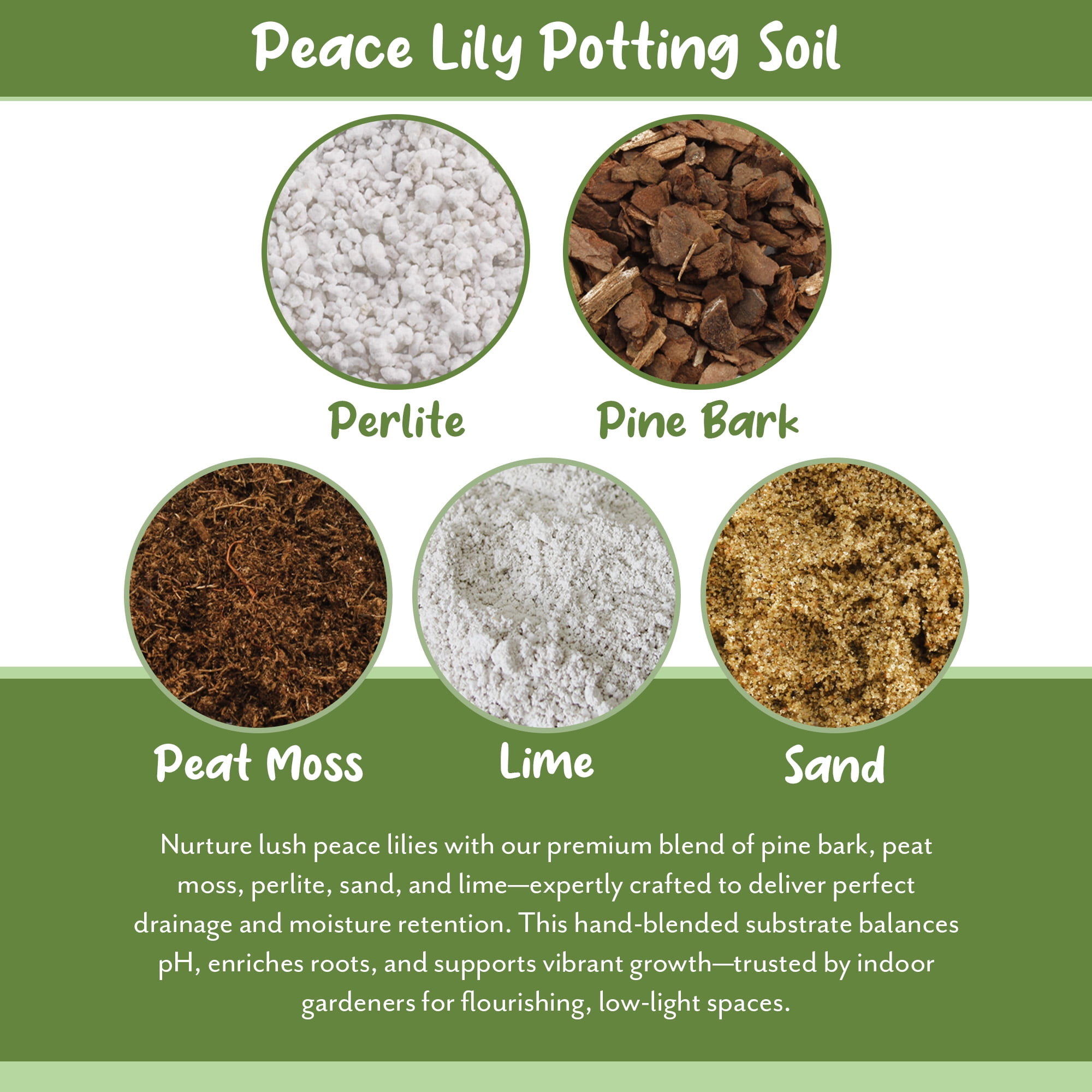 Peace Lily Potting Soil Mix (8 Quarts), for Planting, Growing, or Repotting Peace Lily Plants