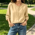 thumbnail image 7 of Ayolanni Button Down Summer Blouses for Women Scoop Neck Solid Cotton Linen 3/4 Sleeve Blouse Textured Oversized Pockets Tees Tops for Women Yellow XL, 7 of 7