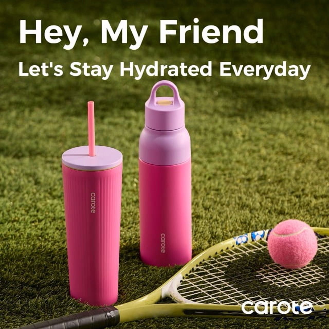 Carote 2-pack, 19 fl oz & 21 fl oz, Insulated Stainless Steel Highlight Series Water Bottles, Straw/Push, Pink