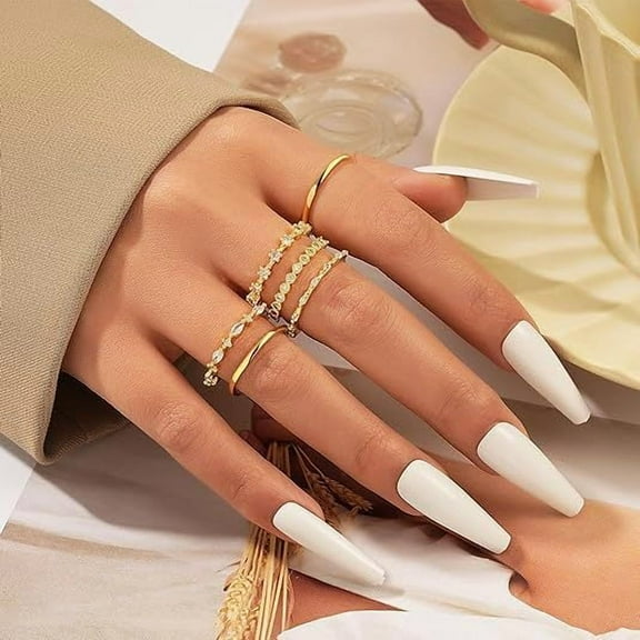 Gold Rings for Women Non Tarnish, 14k Gold Plated Stacking Cubic Zirconia Thumb Rings, Dainty Stackable Gold Knuckle Rings Set