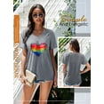 thumbnail image 6 of ZXSXSY Womens Rainbow Heart Printed V Neck Short Sleeve Spliced Top, 6 of 7