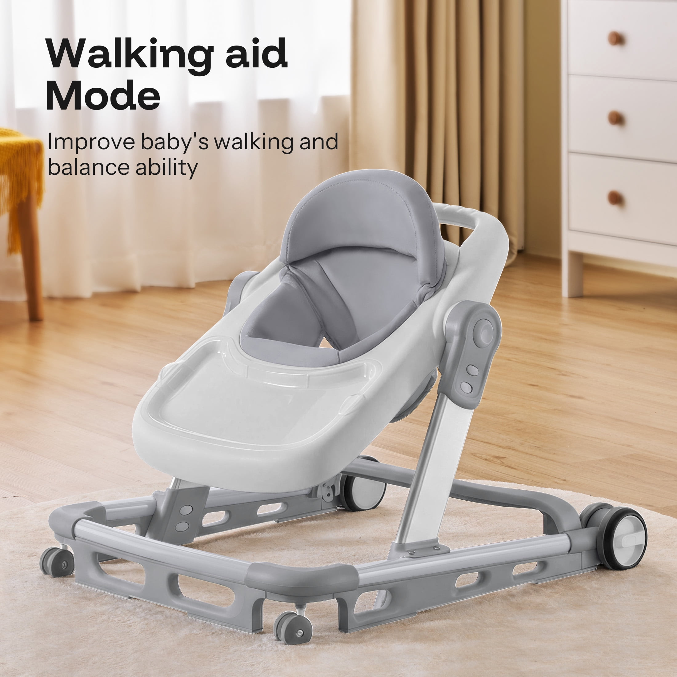 HARPPA Baby Walker for Babies 6-18 Months, Anti-Rollover, Seat and Height Adjustable, White