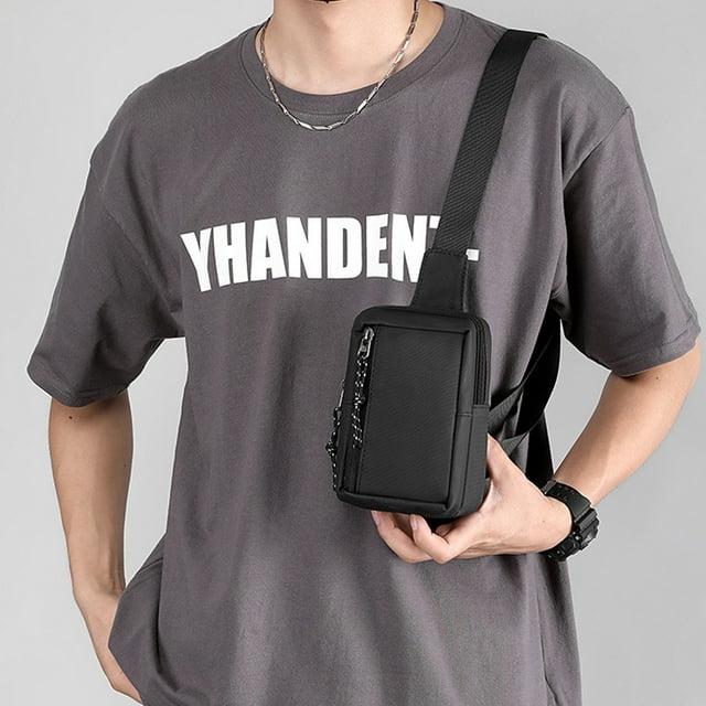 Men's Leather Membrane Chest Bag Small Shoulder Backpack Water-Repellent Travel Backpack Crossbody Chest Bag Small Travel Backpack