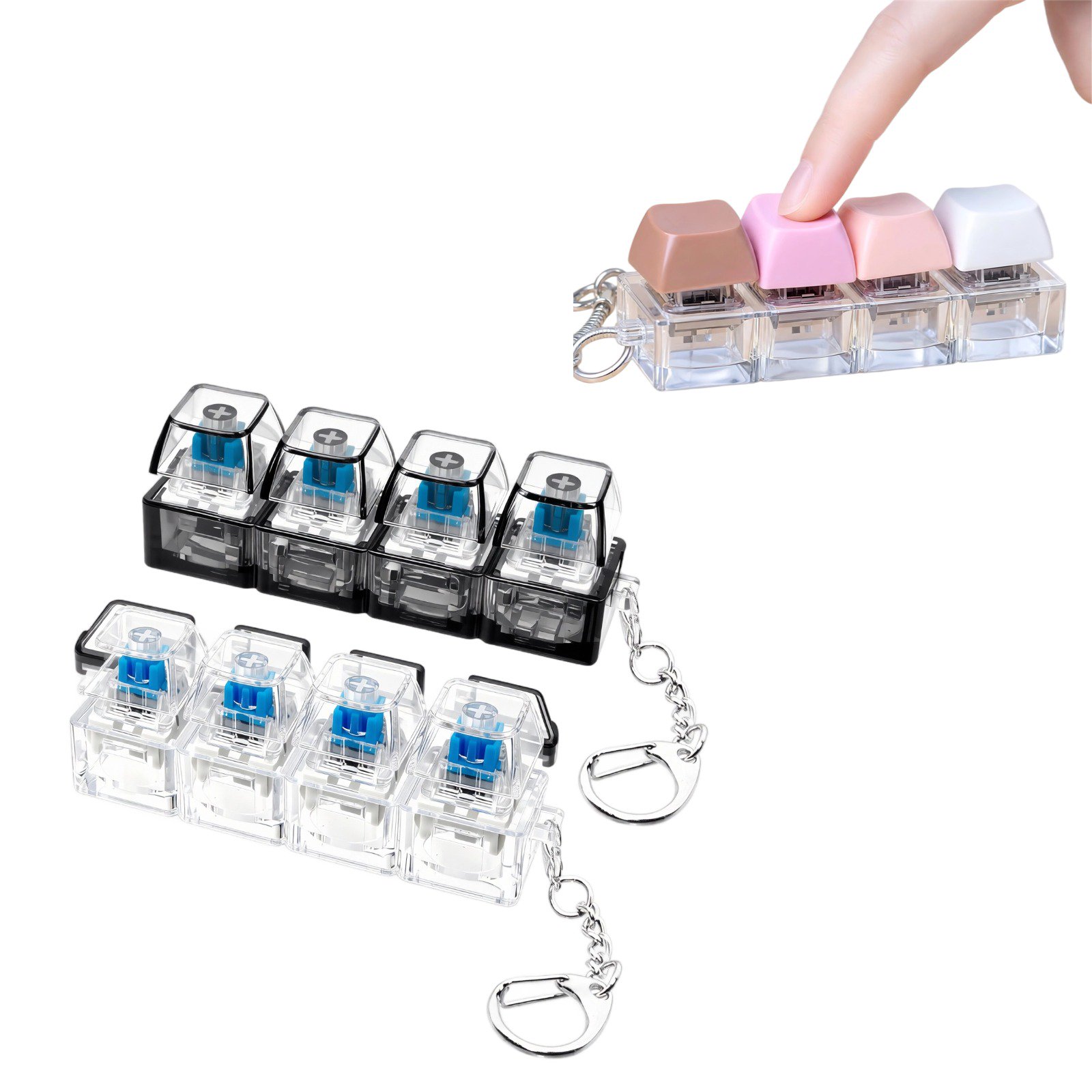 2-Pack Fidget Toy 4-Button Clicker Keychain Stress Relief Sensory Toys for Adults Teens ADHD Anxiety Portable Mechanical Sound Finger Clicker for Office Desk School