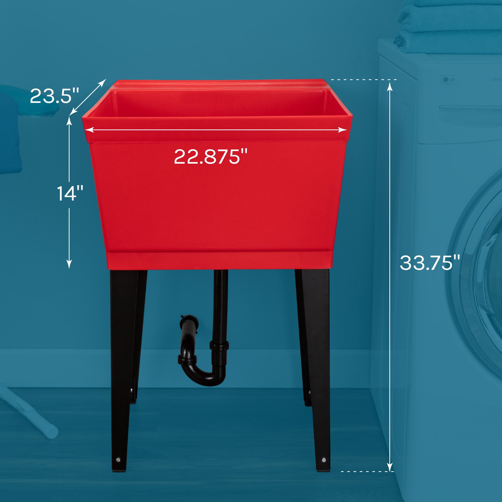Tehila Red 19 Gallon Utility Sink with Black Legs and P-Trap