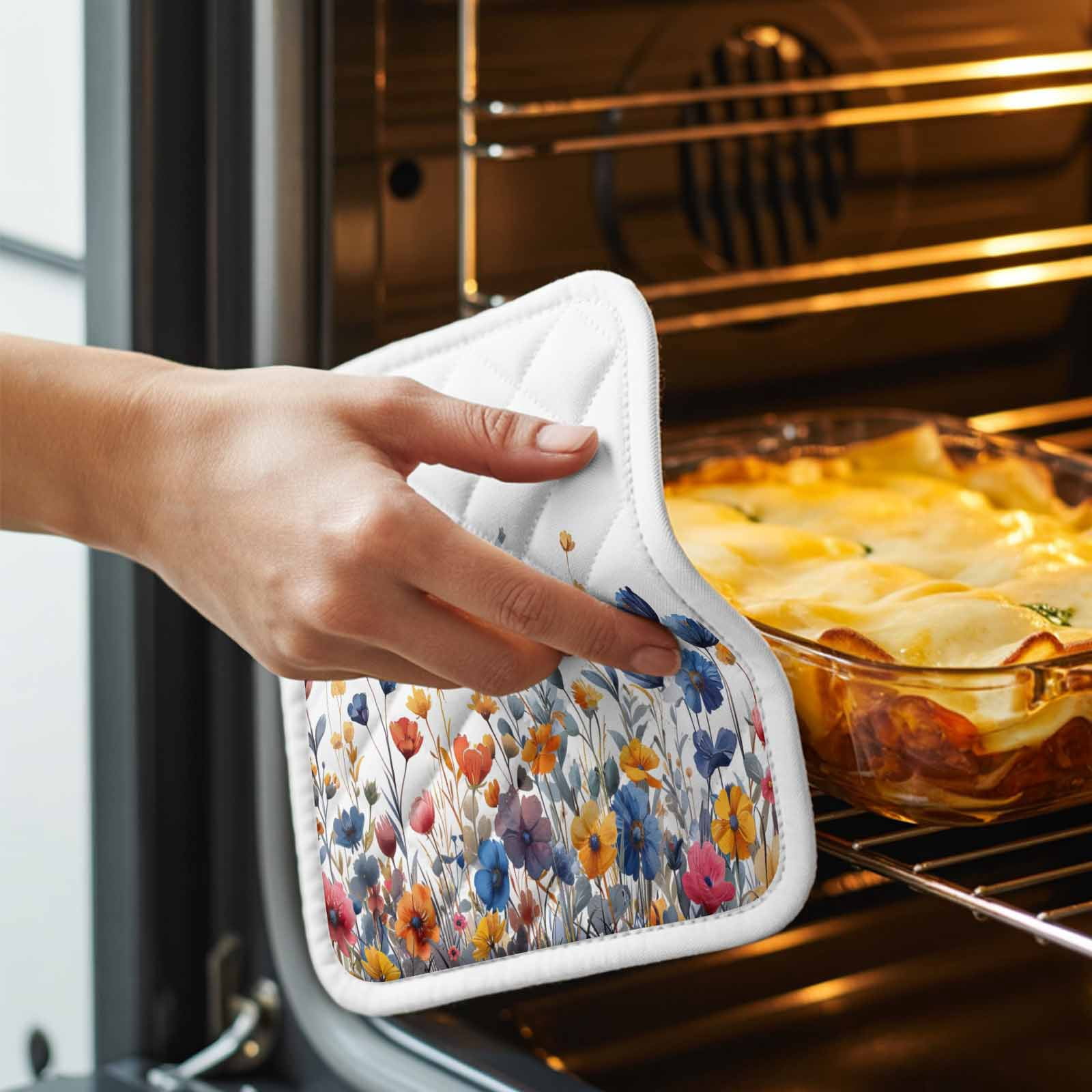 Colorful Spring Floral Pot Holders for Kitchen Heatproof Potholder, 5 Pack Elegant Summer Botanical Watercolor Hot Pads Multipurpose Oven Pads Cloth Potholders Trivet for Cooking Baking