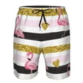 thumbnail image 4 of Disketp Men'S Swim Trunks Hawaiian Breathable Surf Beach Swimsuits Mesh Lining Beach Shorts With Pockets-Gold Glittering Hearts And Flamingos, 4 of 9
