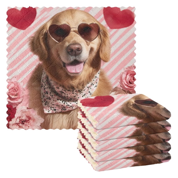 6 Pieces of Kitchen Towels 11x11Inch Kitchen Dish Cloths Kitchen Dish Towels Reuseable Cleaning Cloths Valentine's Day Dog
