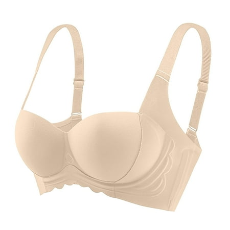 Mrasaso Clearance Items! Tube Tops Women Nylon Bra Women s Seamless Wireless Bra Detachable Chest Sagging Wave Pattern for Comfort(1pc Bra) Beige|M