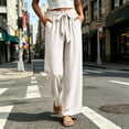 thumbnail image 2 of Women's High Waist Paperbag Bow Wide Leg Pants, Drawstring Flowy Pocket Polyester Trousers, Soft Airy Casual Bottoms for Vacation Social Gatherings Daily | TruHer,Beige L, 2 of 9