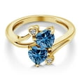 thumbnail image 3 of Gem Stone King 18K Yellow Gold Plated Silver Persian Blue Moissanite and White Lab Grown Diamond Ring for Women (1.63 Cttw, Heart Shape 6MM, Gemstone Birthstone, Available in Size 5, 6, 7, 8, 9), 3 of 6
