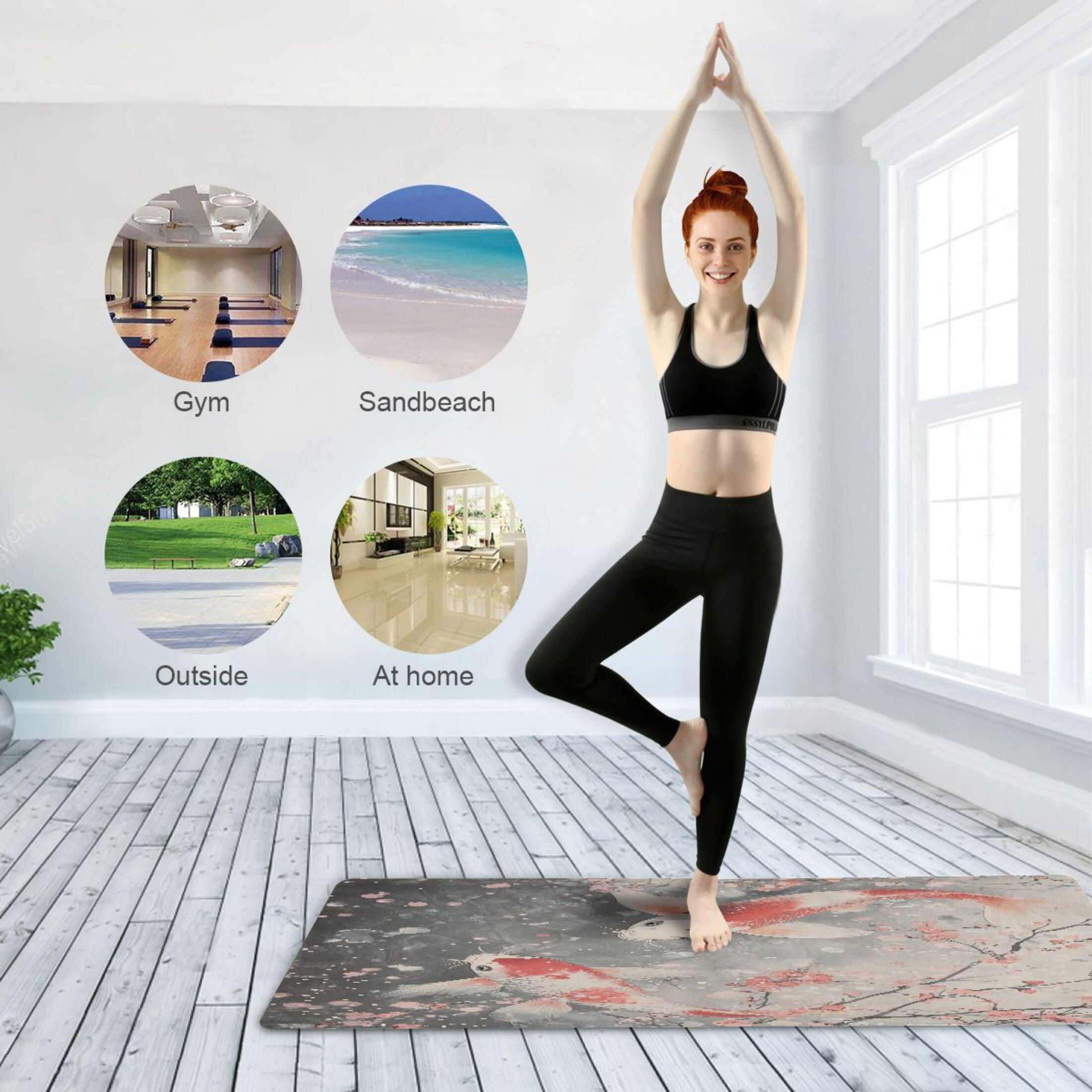 BZSMCE Yoga Mat Women Goldfishs Painting Fitness Mat