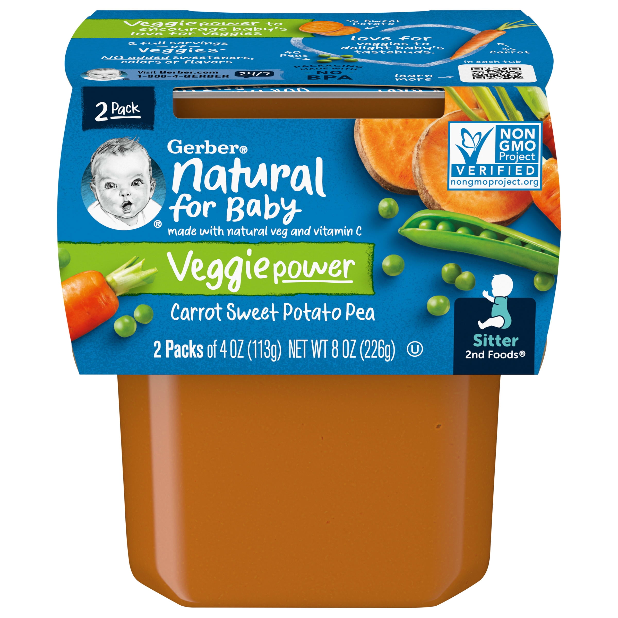 Gerber 2nd Foods Natural for Baby Veggie Power Baby Food, Carrot Sweet