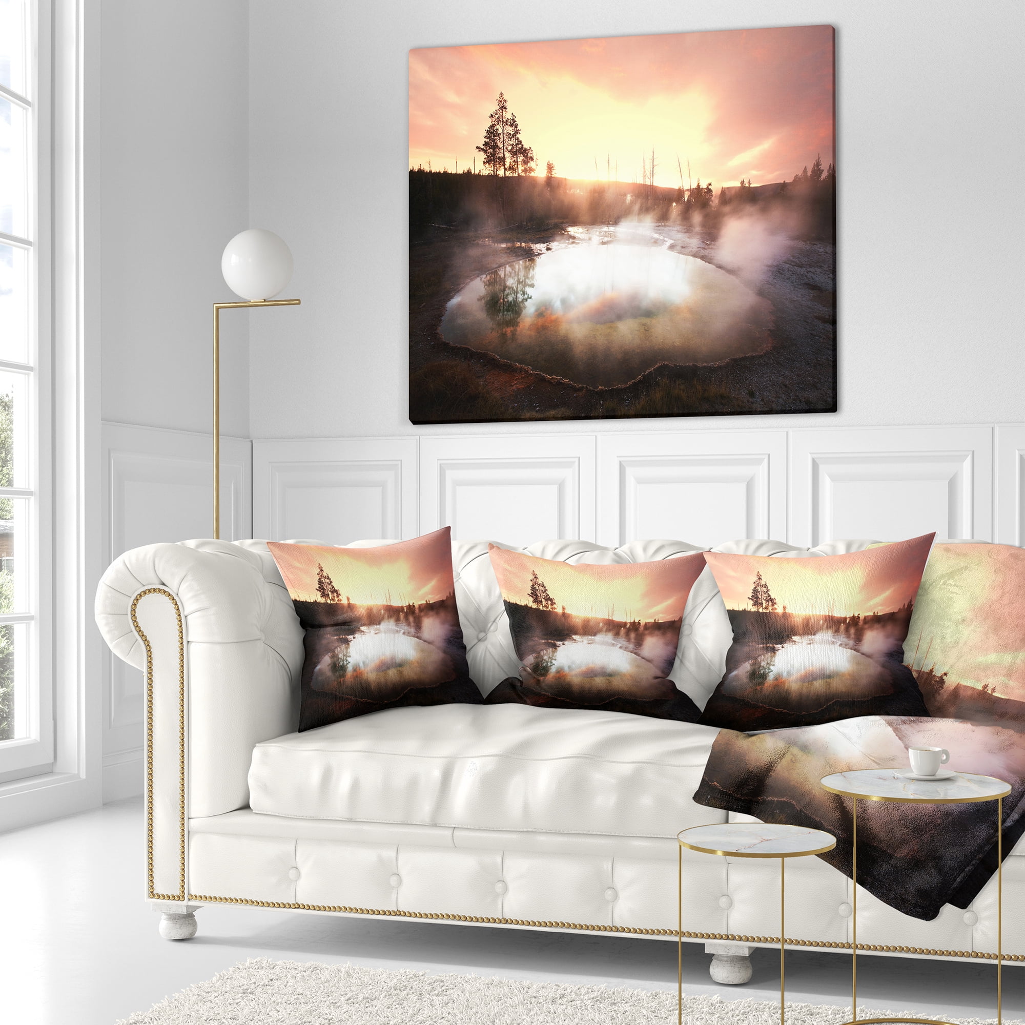 Designart Evening at Morning Glory Pool - Landscape Photography Throw Pillow - 18x18