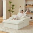 thumbnail image 4 of Miniyam Corduroy Chaise Lounge Chair with Ottoman, Oversized Modular Sofa Bed Couch for Living Room, Bedroom or Small Spaces, White, 4 of 7