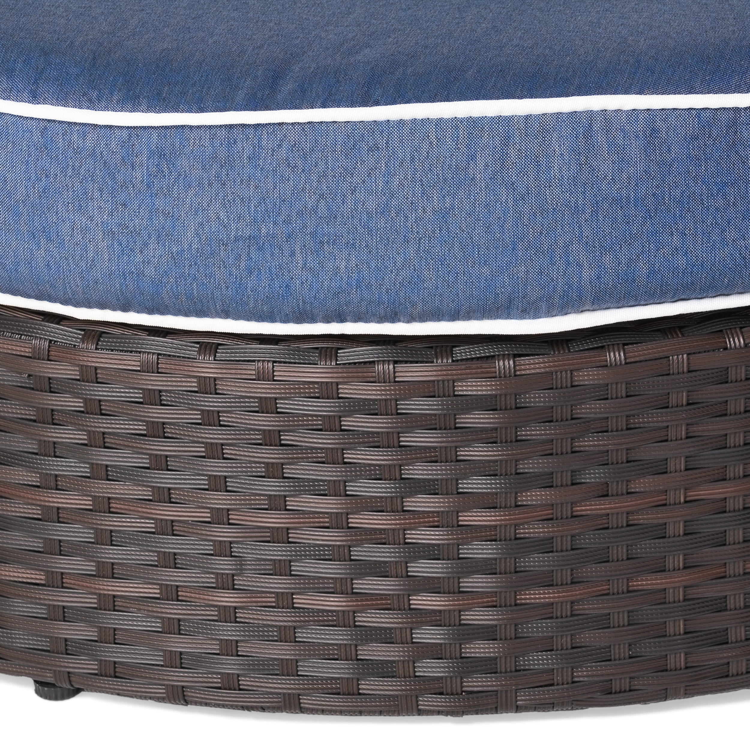 Navagio Wicker Outdoor Ottoman with Ice Bucket, Brown and Navy Blue