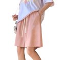 thumbnail image 2 of Pantalones cortos de media longitud para mujer, pantalones cortos de pierna ancha con estampado de letras finas de cintura alta holgados informales elegantes de verano, 2 of 8