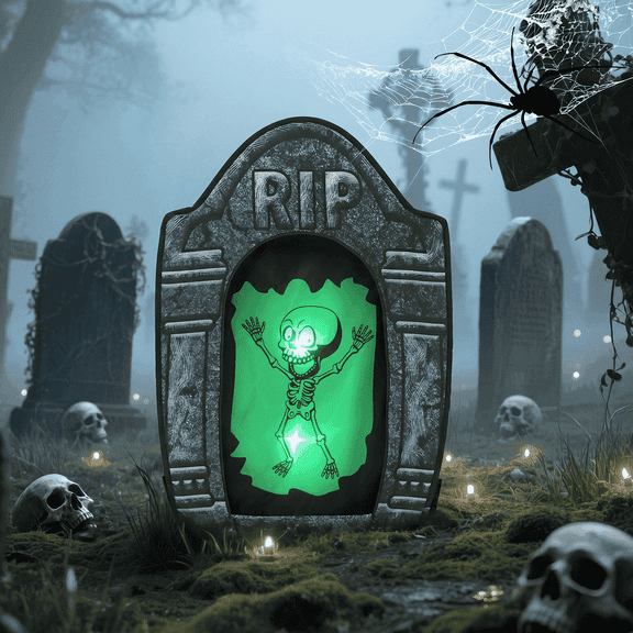 Toiyjofe 3.5ft Halloween Tombstone Yard Decoration with Glowing LED Skeleton, Foldable Polyester Graveyard Decoration, Battery Powered Outdoor Decor