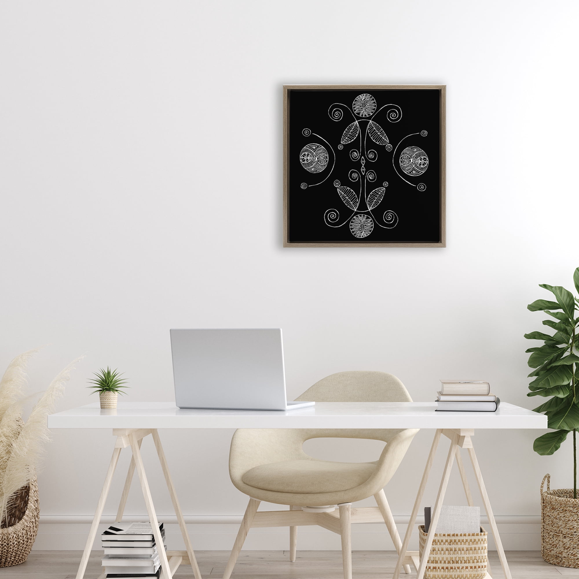 Stupell Industries Curved Fractals & Leaves Brown Framed Floater Canvas Wall Art, design by El Perkin