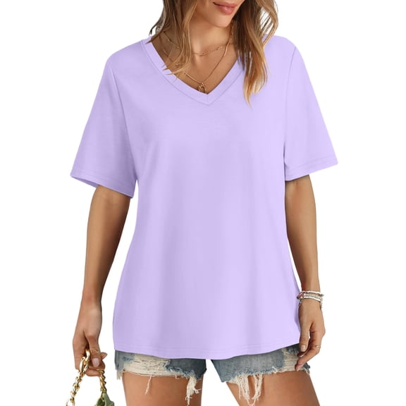 Womens V Neck Short Sleeve T Shirts Summer Tops Casual Loose Tees Trending Now Light M