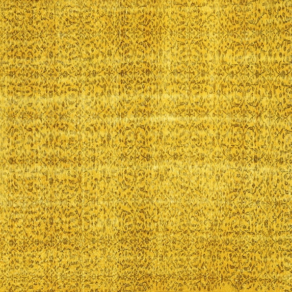 Ahgly Company Machine Washable Indoor Square Abstract Yellow Contemporary Area Rugs, 5' Square