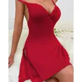 thumbnail image 3 of CHICME Nightgowns For Women Solid Color Lace Trim Side Slit Modal Cami Sleep Dress Womens Pajamas & Loungewear Red-XL, 3 of 8