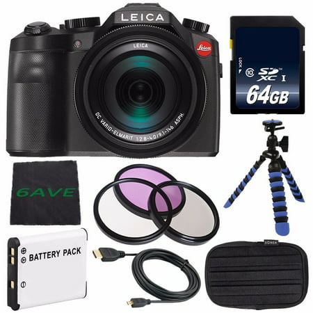 Leica V-LUX (Typ 114) Digital Camera (International Model no Warranty) + Replacement Lithium Ion Battery + Flexible Tripod with Gripping Rubber Legs + Mini HDMI Cable Bundle