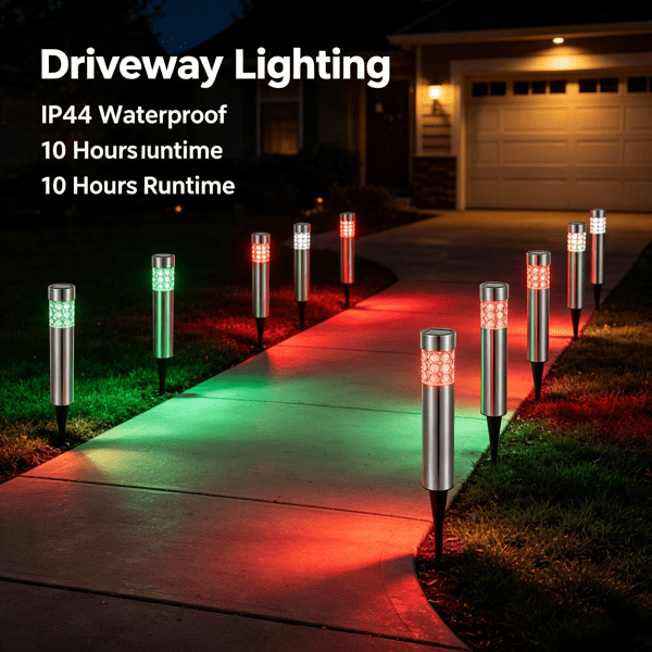 6 Pack Solar Garden Stake Lights, IP44 Weather‑Resistant Color‑Changing Outdoor Lamp, Amorphous Silicon Solar Panel, Stainless Steel & ABS Housing for Yard Pathway Lawn