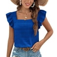 thumbnail image 2 of sunsanly Women Summer Casual Shirt Square Collar Flying Sleeve Pullover Tops Solid Color Loose Fit Pleated Blouse Streetwear, 2 of 8