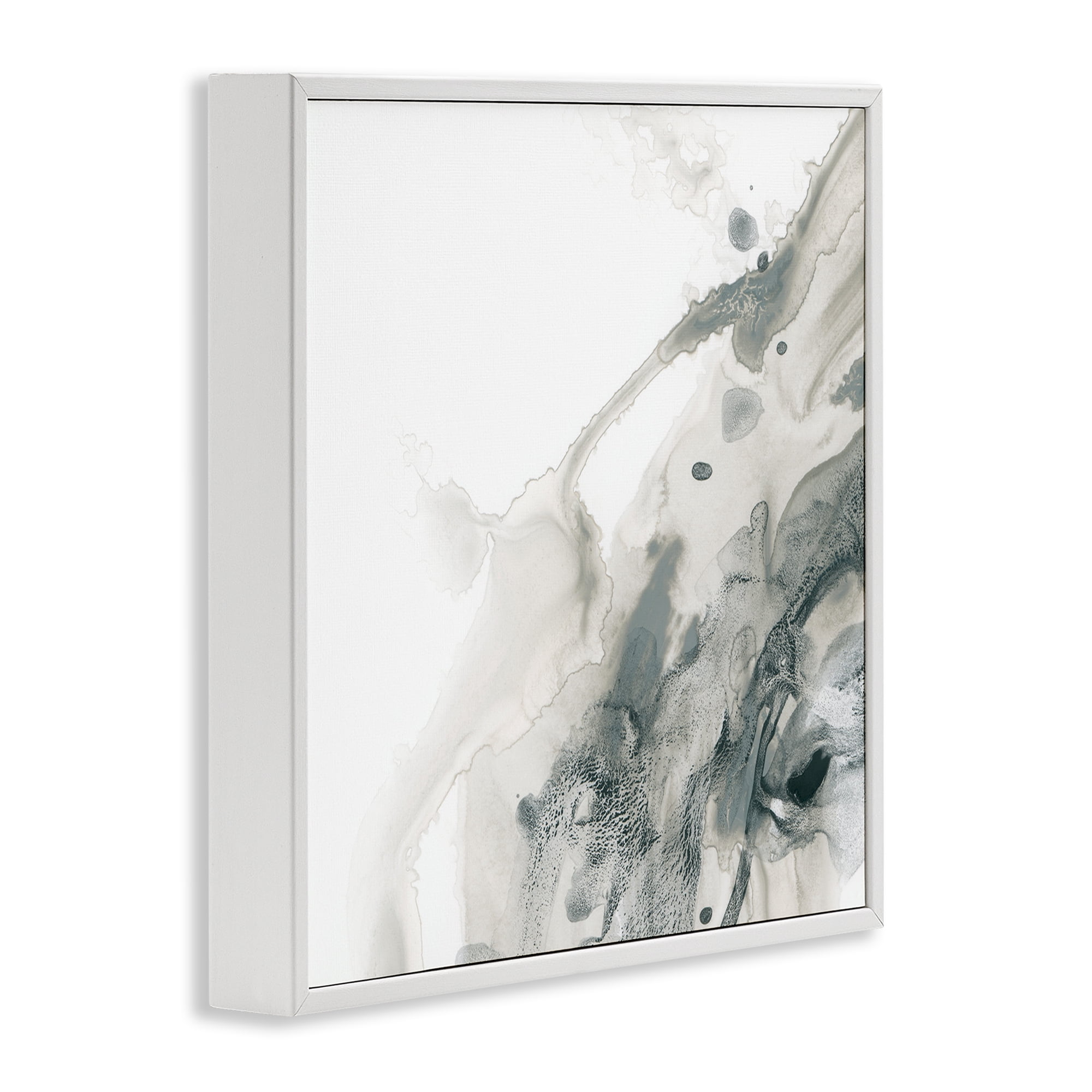 Stupell Industries Grey Splash on White Abstract Painting White Framed Art Print Wall Art, 24 x 24