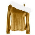 thumbnail image 6 of Girls' Velour Off Shoulder Blouse Top Christmas Festive Furry Collar Long Sleeve Shirt Autumn & Winter Top (4-14 Years), 6 of 7