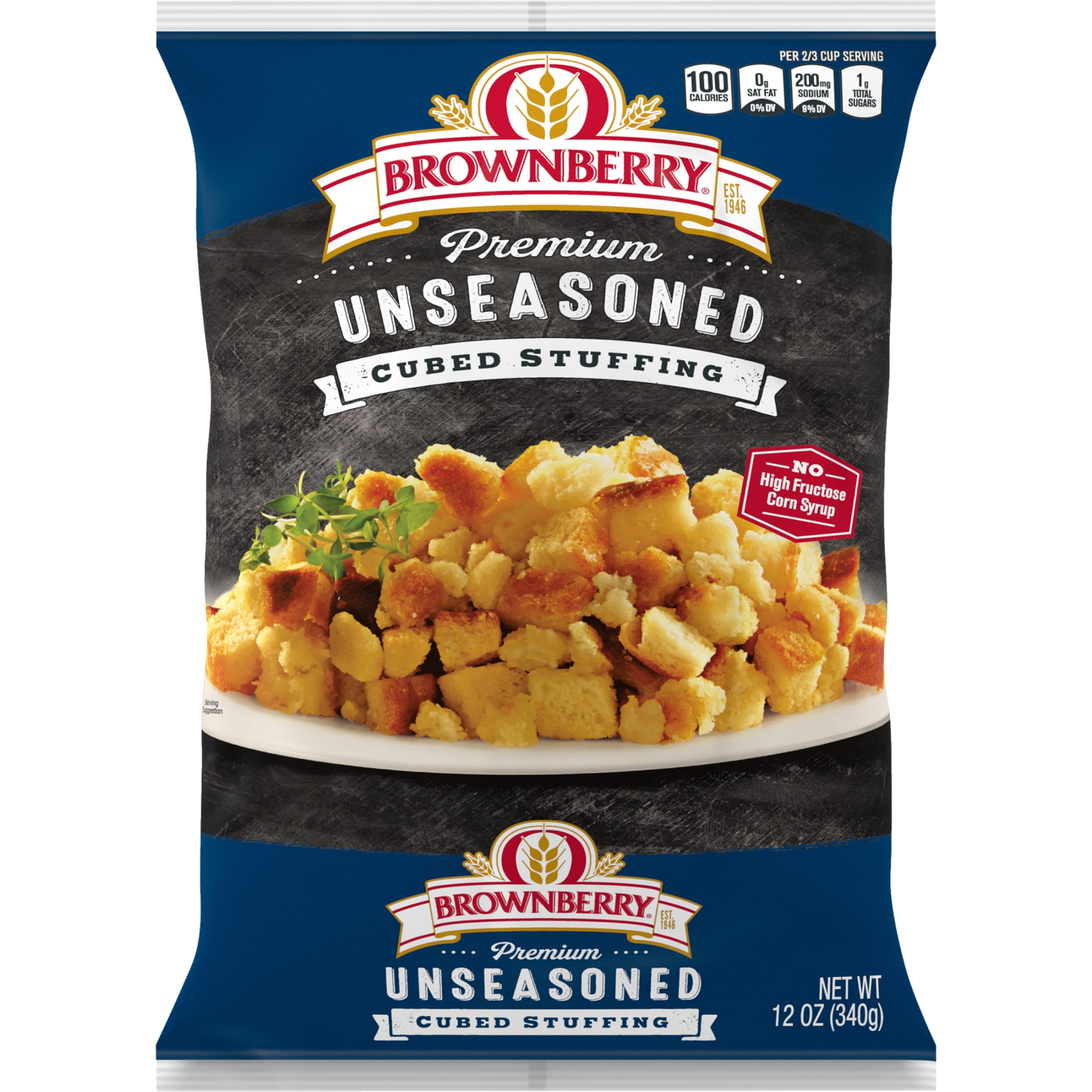 Brownberry Premium Unseasoned Cubed Bread Stuffing, 12 oz, Turkey Stuffing Mix, Bag