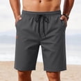 thumbnail image 4 of Twczz Mens Cotton Linen Shorts with Pockets- Relaxed Fit Casual Elastic Waist Drawstring Summer Beach Shorts Dark Gray Size L, 4 of 8